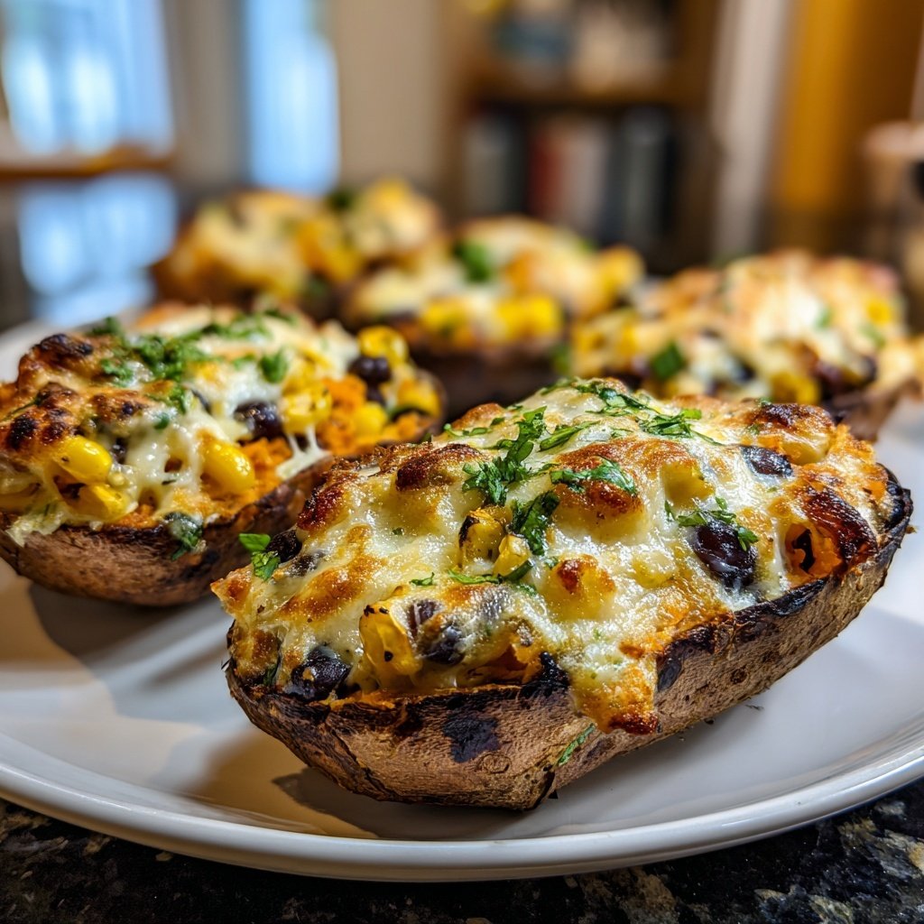 Gefüllte Süßkartoffeln mit Bohnen