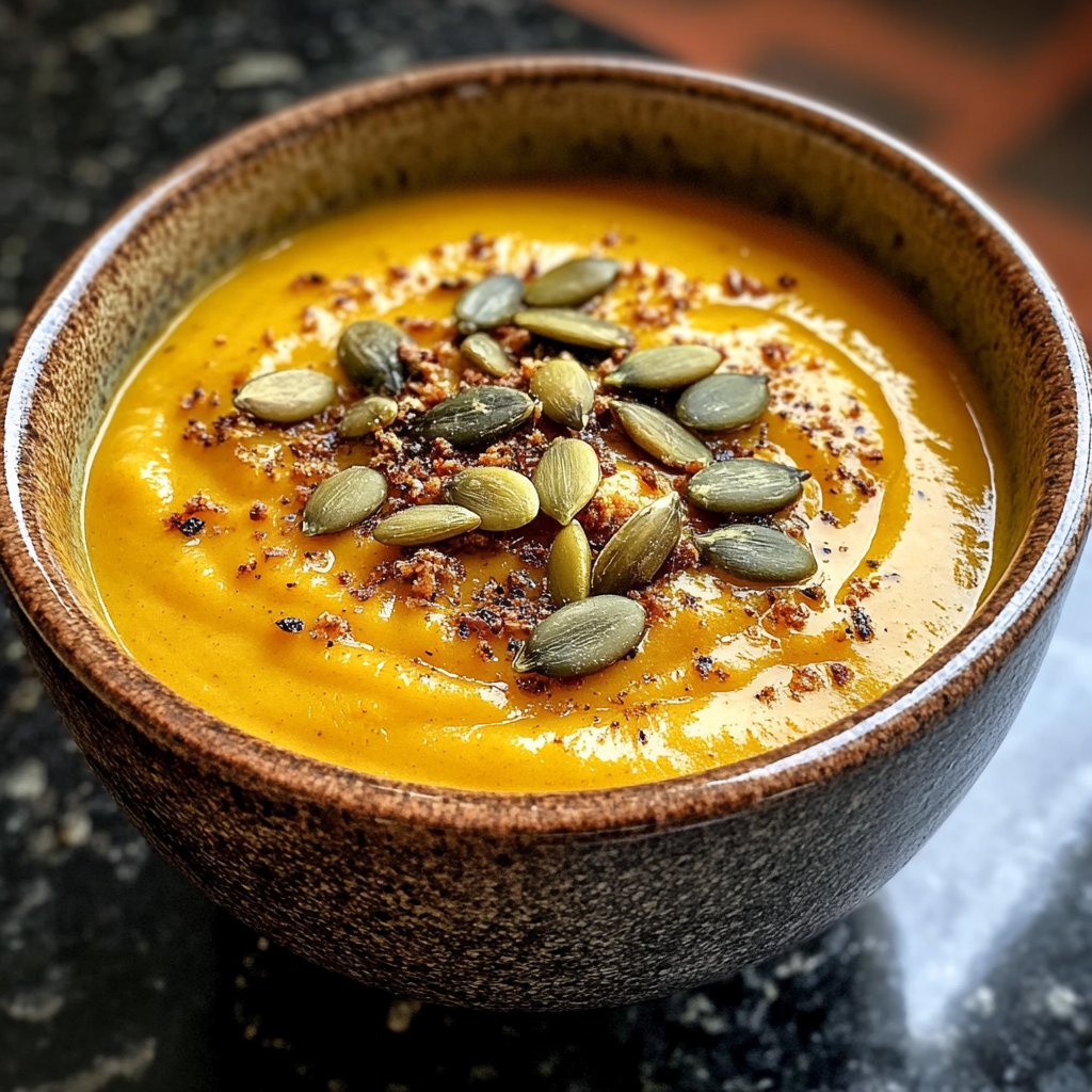 Kürbissuppe mit gerösteten Kernen