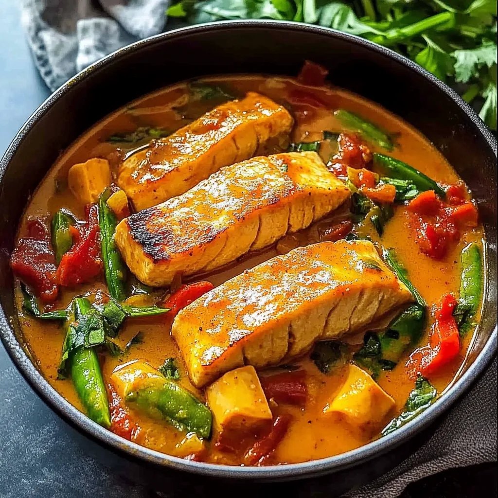 Thai Kokos Curry mit Lachs