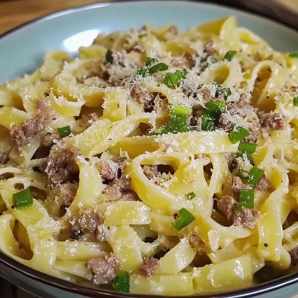 Käse Lauch Pasta mit Hackfleisch