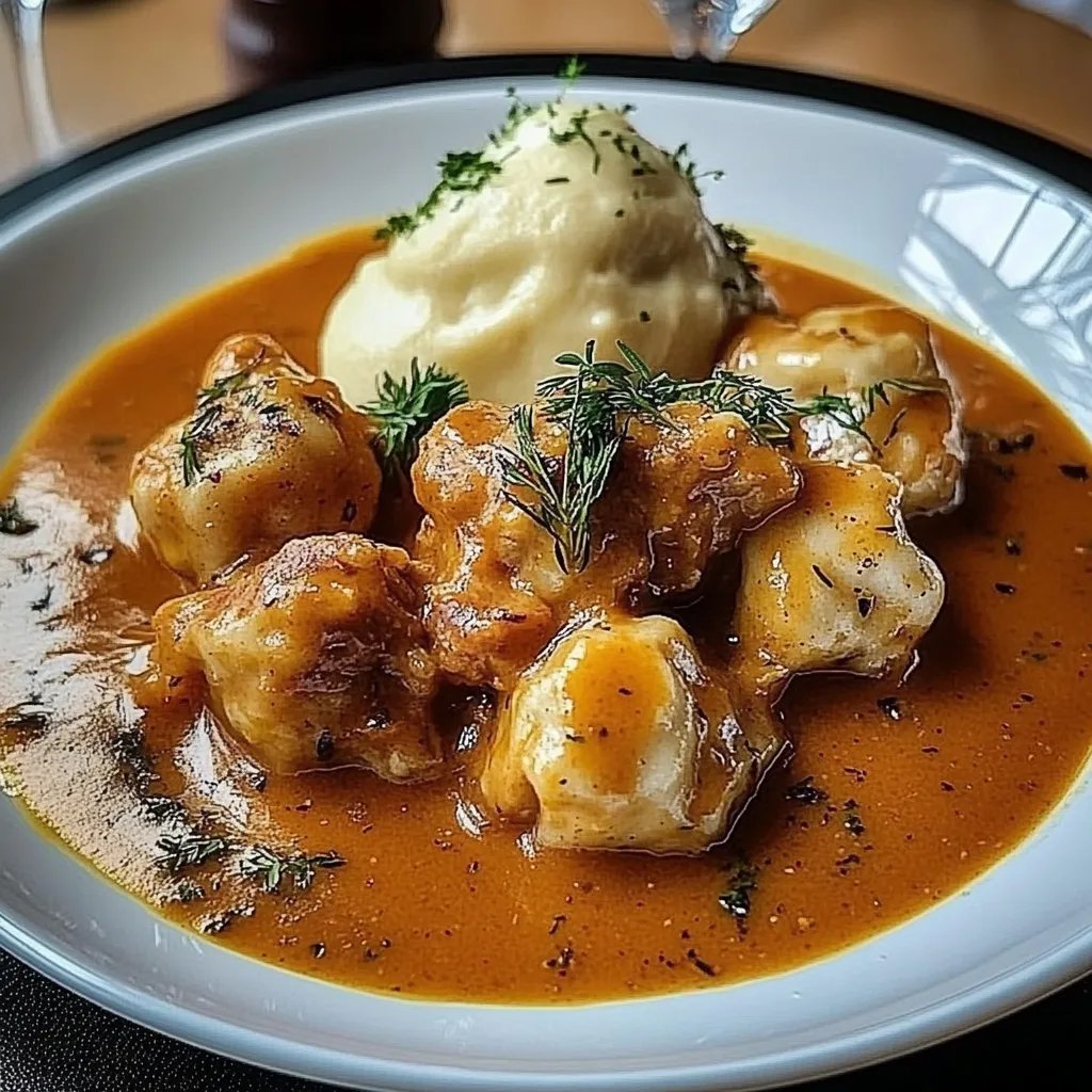 Butterzartes Rahmgulasch mit Serviettenknödel